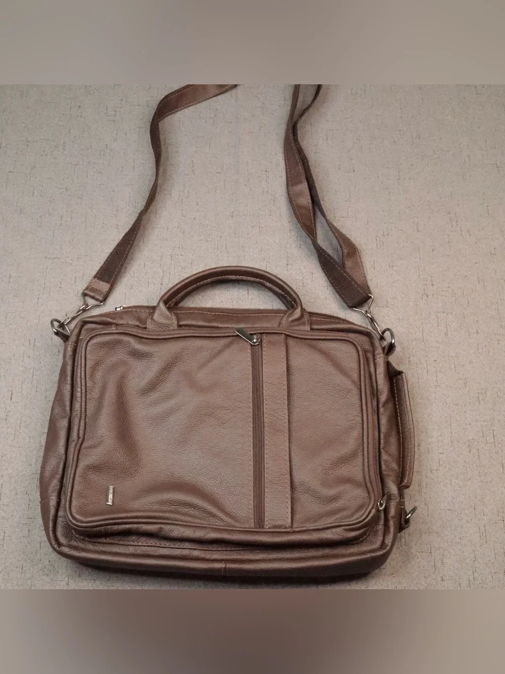 Bagaggio Brown Leather Convertible Laptop Briefcase Backpack Travel Bag⁠
